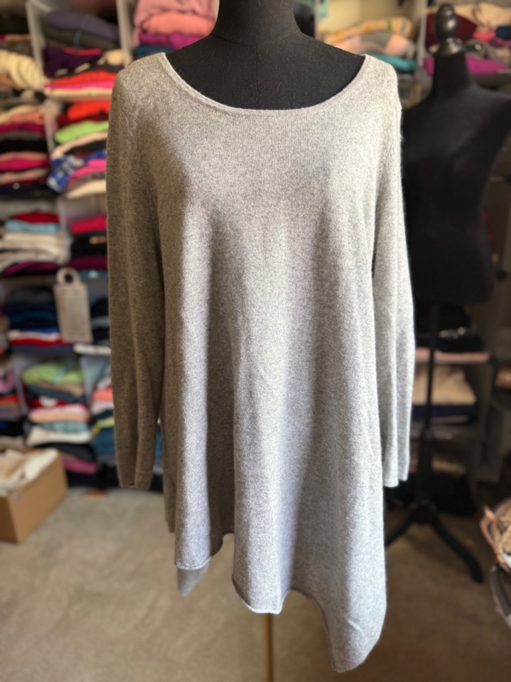 Kenar Light Gray Knit Asymmetric Cashmere Tunic Sweater